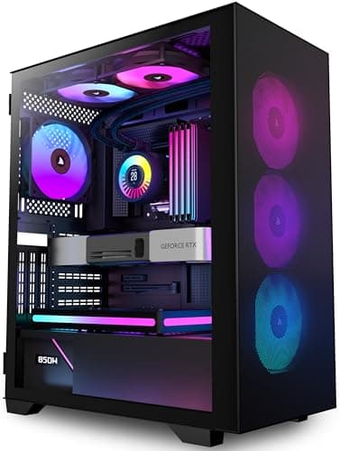 KEDIERS PC-Gehäuse, vorinstalliert 6*PWM ARGB-Gehäuselüfter, ATX Mid Tower, Gaming-Gehäuse mit Öffnung aus gehärtetem Glas, Seitenteiltür, Netz-Computergehäuse, schwarz