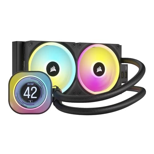 CORSAIR iCUE LINK H100i LCD-Flüssig-CPU-Kühler - 240mm AIO - QX120 RGB-Lüfter - 2,1" IPS-LCD-Bildschirm - Passend Für Intel LGA 1700, AMD AM5 - iCUE LINK System Hub im Lieferumfang Enthalten - Schwarz Schwarz 240mm AIO Bild 2