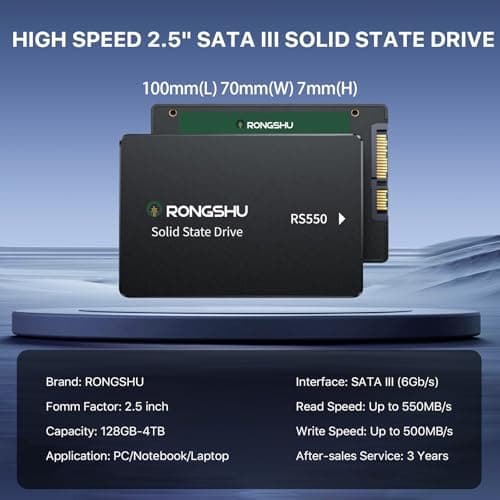 256GB SATA SSD 2.5'' Interne SSD Festplatte, 2,5 Zoll SATA III 6 Gb/s, 550MB/s Lesen, 500MB/s Schreiben 3D NAND TLC Internes SSD, Upgrade Laptop PC und Desktops Speicher und Storage (RS550) Bild 4