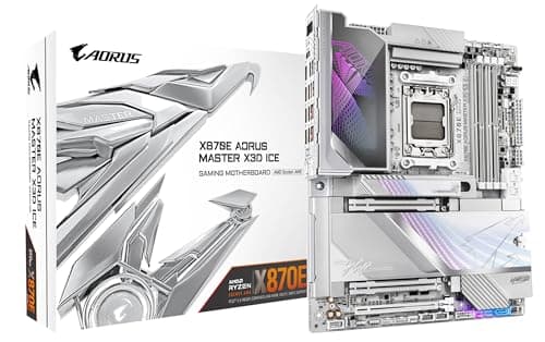 GIGABYTE X870E AORUS Master X3D Ice Mainboard – Unterstützt AMD Ryzen 9000 Prozessoren, 18+2+2-Phasen Digital-VRM, bis zu 9000 Hz DDR5 (OC), 2 x PCIe 5.0 + 3 x PCIe 4.0, Wi-Fi 7, 10 GbE LAN, USB 4