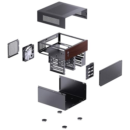 Jonsbo N4 NAS Gehäuse Schwarz – Kompaktes Micro-ATX Case für DIY-NAS, Platz für 6X 3,5" & 2X 2,5" HDDs, 4 Low-Profile-Slots, USB-C & USB-A, Holzdesign Bild 8