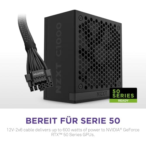 NZXT C1000 Gold ATX 3.1 - Vollständig modulares, geräuscharmes PC-Gaming-Netzteil - 1000 Watt - 80 Plus Gold - 12V-2x6-Anschluss - Zero Fan-Modus - 100% japanische Kondensatoren - Schwarz 1000W 80 Plus Gold ATX 3.1 Schwarz Bild 7