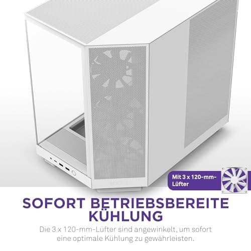 NZXT H6 Flow, CC-H61FW-01, Kompaktes Mid, Tower Gehäuse mit Zwei Kammern, Glaspaneele mit Panoramablick, Hochleistungs,Airflow,Panels, Inklusive 3 x 120 mm Lüfter, Weiß White H6 Flow Bild 8