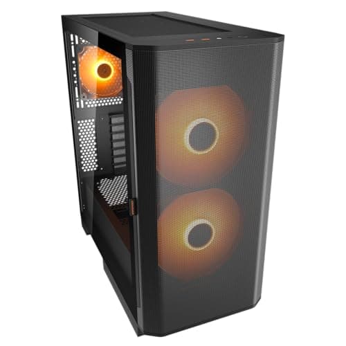 COUGAR AIRFACE Flow, Mid-Tower-Gehäuse, bis zu 10 Lüfter unterstützbar, 2 x 180-mm-ARGB-PWM-Lüfter an der Front, kompatibel mit bis zu 360-mm-AIO-Kühlung, 190-mm-Aircooler (Schwarz) Bild 4