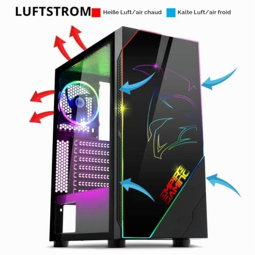 EMPIRE GAMING – PC Gehäuse Spartan ARGB mittelgroßer Gehäuseturm ATX – Fassade mit LED Hintergrundbeleuchtung und Seitentür aus Sicherheitsglas – 1 Ventilator LED RGB adressierbar 120 mm Bild 8