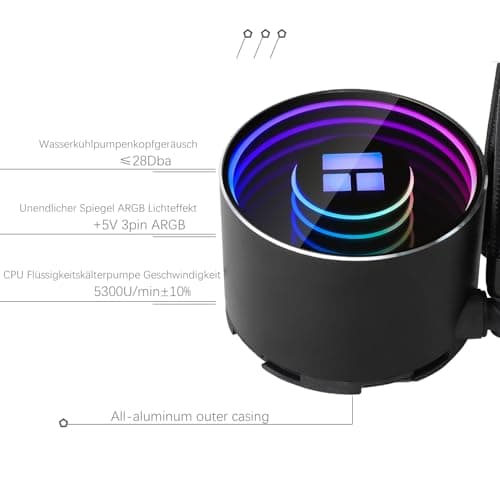TR-Thermalright Frozen Notte 360 Black ARGB V2 Flüssigkeits-CPU-Kühler-Unendlicher Spiegel-Lichteffekt,360mm Aio-Kühlung,3-PWM-Lüfter-2000U/min, für AM4/AM5,Intel LGA1851/1700/115x/1200/2011 360mm Schwarz Bild 6