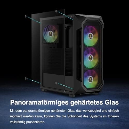 GAMDIAS Aura GC1 Elite ARGB ATX Gaming Midi-Tower PC-Gehäuse, 4 x 120 ARGB-Lüfter, High Airflow Mesh Front Panel, Werkzeuglose Installation Tempered Glass Side Panel, Motherboard Sync, Schwarz Bild 6