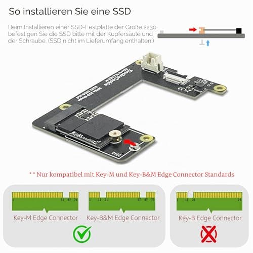 ELECTROCOOKIE PCIe auf M.2 NVMe SSD HAT Board für Raspberry Pi 5 - Aluminium, unterstützt Key-M 2230 & 2242 SSD Größen Bild 6