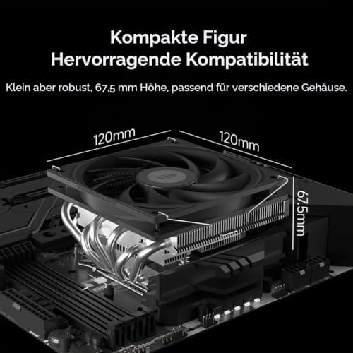 CPS RC600-67 BK 67 mm Höhe Low-Profile-CPU-Kühler, 6 Heatpipes CPU-Luftkühler mit 120 * 15 mm Slim-Lüfter für ITX, Small-Form-Factor-Builds, unterstützt Intel LGA 115X/1200/1700/1851, AMD AM4/AM5 Bild 4