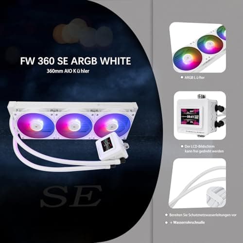 TR-Thermalright FW360 SE Black ARGB Liquid CPU Kühler, 2-Zoll-IPS-LCD-Bildschirm mit 320x240 Auflösung-Magnetisch,DIY-Bildschirmthema,360mm Aio,für AM4/AM5, LGA1851/1700 360mm Schwarz Bild 5
