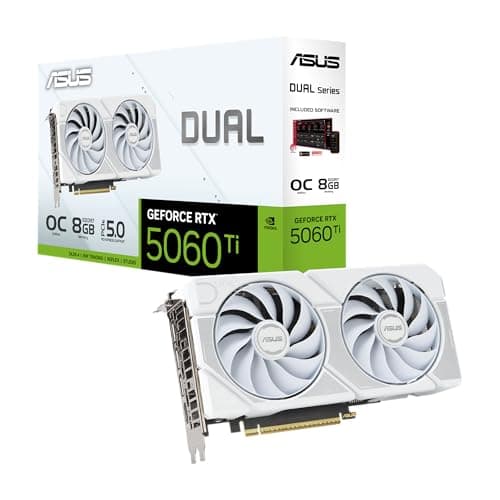 ASUS Dual GeForce RTX 5060 Ti 8GB GDDR7 White OC Edition Gaming Grafikkarte (Nvidia Blackwell FP4 und DLSS 4, 2,5-Slot, PCIE 5.0, 1x HDMI 2.1b, 3X DisplayPort 2.1b, Weiß, DUAL-RTX5060TI-O8G-WHITE)