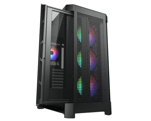 COUGAR DUOFACE PRO RGB Mid Tower PC-Gehäuse mit 2 separaten Mesh-Frontplatten und Glas und RGB-Lüftern (Black)