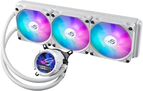 ASUS ROG Strix LC III ARGB LCD White All-in-One Flüssig-CPU-Wasserkühlung (2,1 Zoll IPS-LCD Display, Aseteks Gen7 v2 Pumpe, 3x ROG ARGB-Lüfter, 2200 RPM, 3.92mm H2O, 70,38 CFM, 0dB Technologie, weiß)