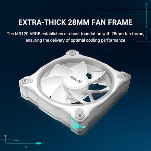 ASUS Prime MR120 White ARGB Reverse-Gehäuselüfter Single (beidseitige Beleuchtung, 20 adressierbare RGB-LEDs, 28 mm Rahmen, PWM-Steuerung, Lüfterdrehzahl 1600 U/min, 23dB(A) Lärmpegel, 58 CFM, Weiß) Bild 4
