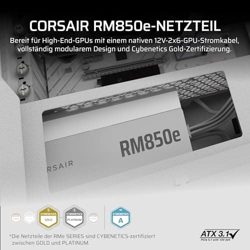CORSAIR RM850e (2025) Geräuscharmes Vollständig Modulares ATX-Netzteil mit 12V-2x6 Kable – Zero RPM-Lüftermodus, ATX 3.1-Konform, PCIe 5.1-Unterstützung, Cybenetics Gold – Weiß Weiß 850 Watts RMe (2025) Bild 4