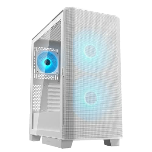 COUGAR AIRFACE Flow, Mid-Tower-Gehäuse, bis zu 10 Lüfter unterstützbar, 2 x 180-mm-ARGB-PWM-Lüfter an der Front, kompatibel mit bis zu 360-mm-AIO-Kühlung, 190-mm-Aircooler (Weiß)