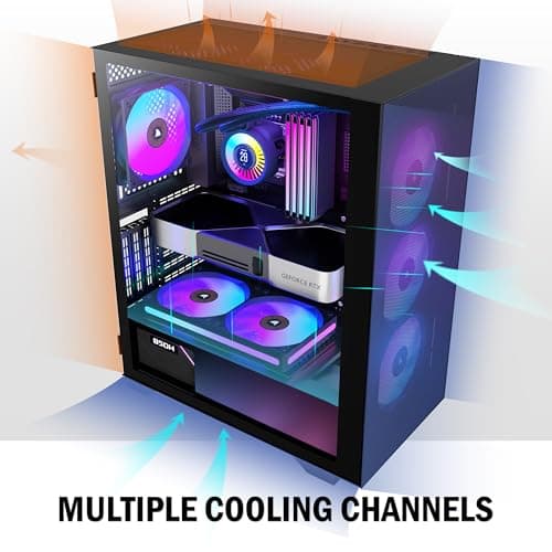 KEDIERS PC-Gehäuse, vorinstalliert 6*PWM ARGB-Gehäuselüfter, ATX Mid Tower, Gaming-Gehäuse mit Öffnung aus gehärtetem Glas, Seitenteiltür, Netz-Computergehäuse, schwarz Bild 4