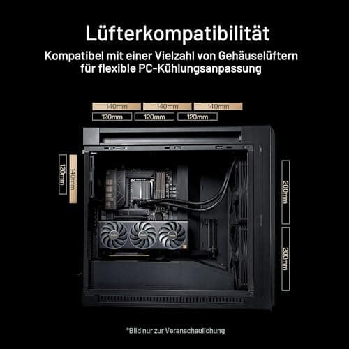 ASUS ProArt PA602 Wood Edition Metal Panel E-ATX PC Gehäuse (zertifiziertes Holz, vorinstallierte Systemlüfter und Grafikkartenhalter, unterstützt 420 mm Radiator, IR-Staubsensor, USB Typ-C 20Gbps) Bild 8