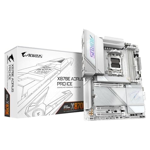 GIGABYTE X870E AORUS PRO Ice-Mainboard - Unterstützt AMD Ryzen 9000 CPUs, 16+2+2 Phasen Digital-VRM, bis zu 8000MHz DDR5 (OC), 3xPCIe 5.0, Wi-Fi 7, 2.5GbE LAN, USB 4