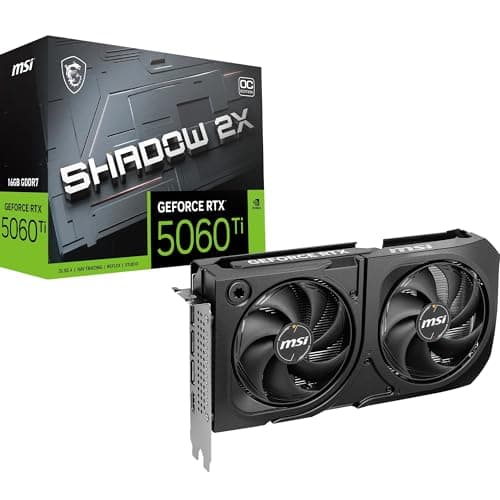 MSI GeForce RTX 5060 Ti 16G Shadow 2X OC Plus - 16GB GDDR7 (28Gbps/128-bit), PCIe 5, Boost: 2602 MHz, HDMI 2.1b, DisplayPort 2.1b, Metall Rückplatte