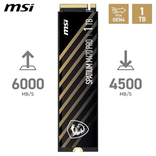 MSI SPATIUM M470 PRO SSD 1 TB – PCIe 4.0 NVMe M.2 interne Solid-State-Festplatte, 6000 MB/s Lesen & 4500 MB/s Schreiben, 3D NAND, integrierte Datensicherheit, Center – 5 Jahre Qualität (320 TBW) Bild 3
