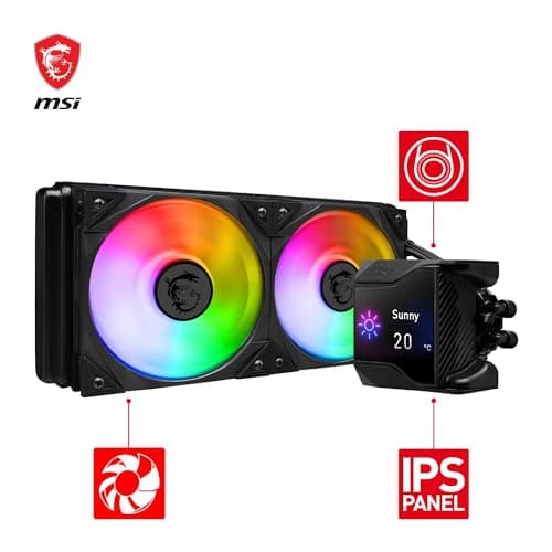 MSI MPG CORELIQUID D240 60-mm-Flüssigkeitskühler-CPU, 2 x 120-mm-ARGB-Lüfter, Verdunstungsschutzschläuche, GI-Kühlung — kompatibel mit AMD- und Intel-Sockeln Bild 3