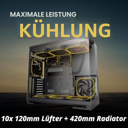 Geometric Future M5 Tempered Glass Mid Tower, E-ATX/ATX Gaming Case, 1.2mm Steel, Type C, Toolless Panels, Support 420/360 Radiator, ARGB PWM 140m Fan x 5 Pre-Installed, Black/Grey, GEO-M5F-BG Black/Gray Glasver mit 140 x 5 Lüftern Bild 5