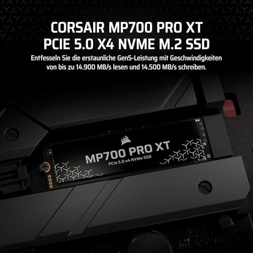 Corsair MP700 PRO XT 2TB PCIe 5.0 NVMe M.2 SSD – Bis zu 14.900 MB/s, Gen5-Geschwindigkeit, DirectStorage Ready für Gaming-PCs – Schwarz Bild 4
