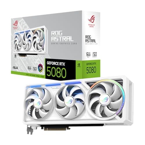 ASUS ROG Astral GeForce RTX 5080 16GB GDDR7 White Gaming Quad-Lüfter-Grafikkarte (NVIDIA DLSS 4, 3,8-Slot Design, PCIe 5.0, 3X DP 2.1b, 2X HDMI 2.1b, Weiß, ROG-ASTRAL-RTX5080-16G-WHITE)