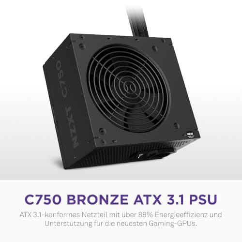 NZXT C750 Bronze ATX 3.1 - Nicht-modulares Netzteil - 750 Watt - 12V-2x6 Anschluss - 120mm FDB Lüfter - Kompakte 140mm Größe - Schwarz 750W 80 Plus Bronze ATX 3.1 Schwarz Bild 4