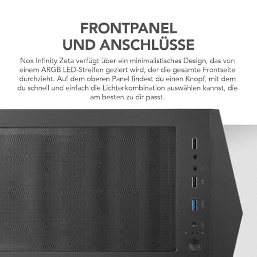 NOX Xtreme Products Infinity Zeta – Micro ATX/ITX Mini-Tower mit dynamischem ARGB Rainbow, Seitenteil aus gehärtetem Glas, Platz für 6 Lüfter, kompatibel mit Grafikkarten bis 310 mm, USB 3.0, Schwarz Bild 6