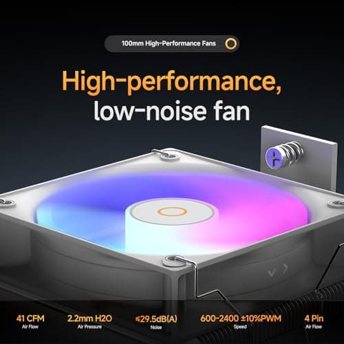 Gamma A40 ARGB WH CPU Kühler,100mm PWM Lüfter,133mm Höhe Single Tower Computer Kompakt CPU Luftkühler,4 Kupfer Heat Pipes,Fancy Top Cover,für Intel LGA 115X/1200/1700/1851&AMD AM4/AM5 Gamma A40 WH ARGB Bild 8