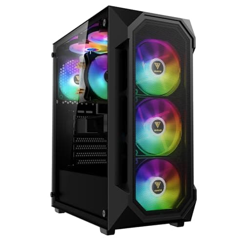 GAMDIAS Aura GC1 Elite ARGB ATX Gaming Midi-Tower PC-Gehäuse, 4 x 120 ARGB-Lüfter, High Airflow Mesh Front Panel, Werkzeuglose Installation Tempered Glass Side Panel, Motherboard Sync, Schwarz Bild 2
