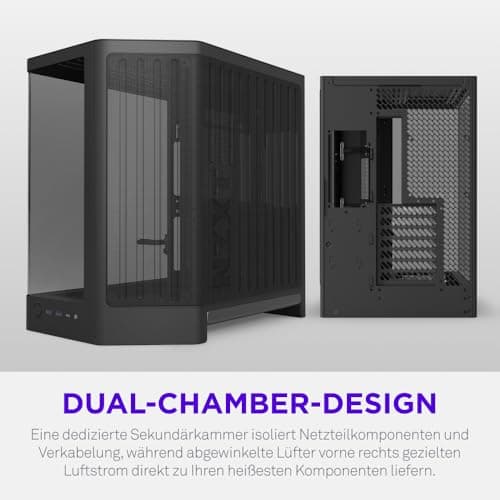 NZXT H6 Kompaktes Dual-Chamber-ATX-PC-Gehäuse - Unterstützung für 10x 120-mm-Lüfter - 360-mm-Radiator - Back-Connect-Motherboard-Ready - Nahtloses geschwungenes gehärtetes Glas - Schwarz Bild 6