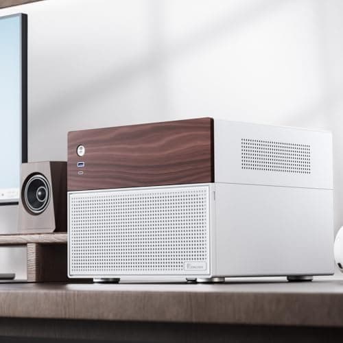 Jonsbo N4 NAS Gehäuse Weiß – Kompaktes Micro-ATX Case für DIY-NAS, Platz für 6X 3,5" & 2X 2,5" HDDs, 4 Low-Profile-Slots, USB-C & USB-A, Holzdesign Bild 4