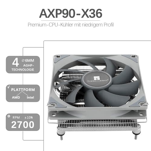 TR-Thermalright AXP90 X36 CPU Kühler-4 Heatpipes, leiser 92mm Low Profile Lüfter-2700U/min, für AM4/AM5,Intel LGA1851/1700/115x/1200,Niedriges Profil ITX PC Kühler Bild 4