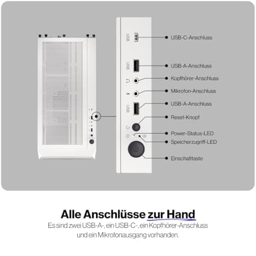 ENDORFY Arx 700 White ARGB PC Gehäuse Weiß mit Hartglas Seitenfenster | 4x Stratus 140 PWM ARGB Lüfter, USB C 10 Gbit/s, Radiatoren bis 360 mm, GPU bis 410 mm Bild 6