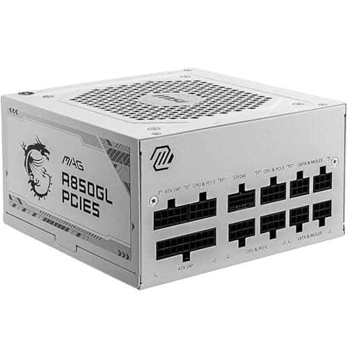 MSI MAG A850GL PCIE5 White Netzteil, 850W, 80 Plus Gold, vollständig modular, ATX 3.0, PCIe 5.0 GPU Unterstützung, 120mm FDB Lüfter, Full-Bridge LLC, Flat Black Kabel