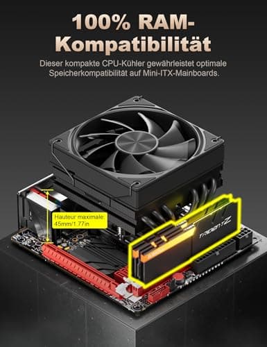 upHere gaming H85K6 85mm Height Low Profile CPU Kühler,6 Heatpipes CPU Cooler,Platzsparendes MINI ITX AM4 Profile Design,180W TDP CPU Kühler,120×120×25mm Lüfter,Für AMD AM4 AM5/Intel 1700,PC Kühler schwarz Bild 8