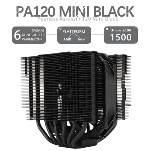 TR-Thermalright Peerless Assassin 120 MINI Black CPU-Kühler,Double Tower mit 6x6mm Heatpipes,12cm PWM Lüfter Low Noise 25.6dBA,Schwarz Top Cover,für AM5/AM4,Intel lga1851/1700/115x/2011,135mm Hoch Bild 4