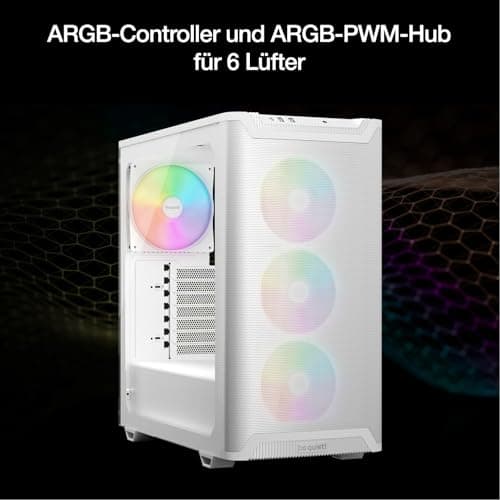 be quiet! Pure Base 501 LX White PC-Gehäuse, 4 vorinstallierte Light Wings PWM-Lüfter, ARGB-Beleuchtung, ARGB-Controller und PWM-Hub, hoher statischer Druck, USB 3.2 Gen. 2 Type C, geräumiges Design Bild 8