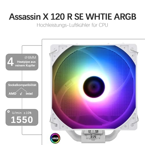 TR-Thermalright Assassin X 120R SE White ARGB CPU Kühler-4 Heatpipes, Ruhig 120mm CPU-Lüfter,1550U/min, für AM4/AM5, Intel LGA1851/1700/115x/1200, PC-Kühler-Weiß ARGB Assassin X 120 R SE White ARGB Bild 4