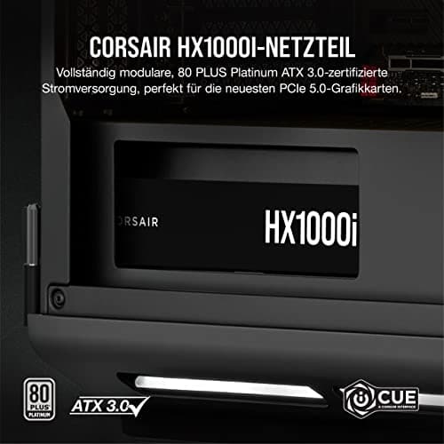 Corsair HX1000i, Vollmodulares, Extrem Geräuscharmes ATX-Netzteil, ATX 3.1 & PCIe 5.1, iCUE Software, 80 Plus Platinum-Effizienz, Schwarz 1000 Watts Bild 4