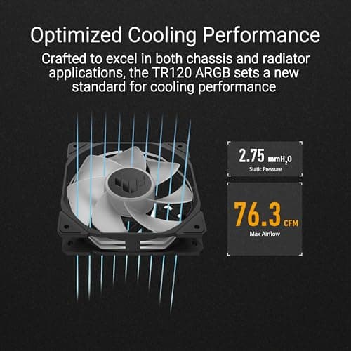 ASUS TUF Gaming TR120 ARGB Reverse Blade Black Gehäuselüfter Single Pack (120mm PWM PC Lüfter, 2000 RPM, 2.75 mm H2O, 76,3 CFM Luftstrom, 16 einzeln adressierbare RGB-LEDs, schwarz) Bild 5