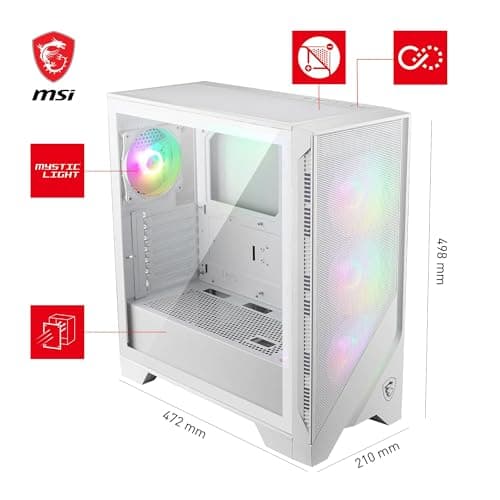 MSI MAG Forge 320R Airflow White Mid-Tower PC-Gehäuse - ATX-Kapazität, RTX 40 GPU-Unterstützung, ARGB-Lüfter, magnetische Staubfilter, gehärtetes Glas, 1-6 ARGB-Hub, USB 3.2 Generation 1 Typ-A Bild 6
