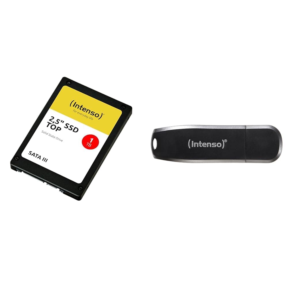 Intenso Interne 2,5" SSD SATA III Top, 1 TB, 550 MB/Sekunden, Schwarz, Festkörper-Laufwerk & Speed Line, 64GB Speicherstick, USB-Stick 3.2 Gen 1x1, schwarz