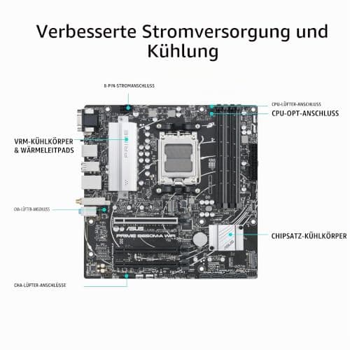 ASUS Prime B650M-A WIFI Gaming Mainboard Sockel AMD AM5 (Ryzen 7000, micro-ATX, DDR5 Speicher, PCIe 5.0, WiFi 6, BIOS Flashback, USB 3.2 Gen 2, Aura Sync) Bild 4