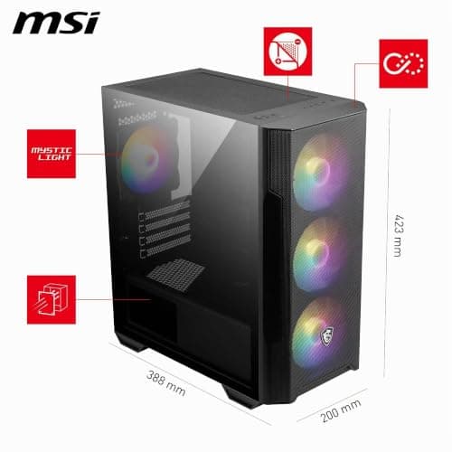 MSI MAG Forge M100R Mini-Tower PC-Gehäuse, gehärtetes Glas, unterstützt Micro-ATX & Mini-ITX, Mesh-Front, 4X 120mm ARGB Lüfter mit Hub Controller, Magnetischer Staubfilter, USB 3.2 Gen 1 Typ-A Bild 5