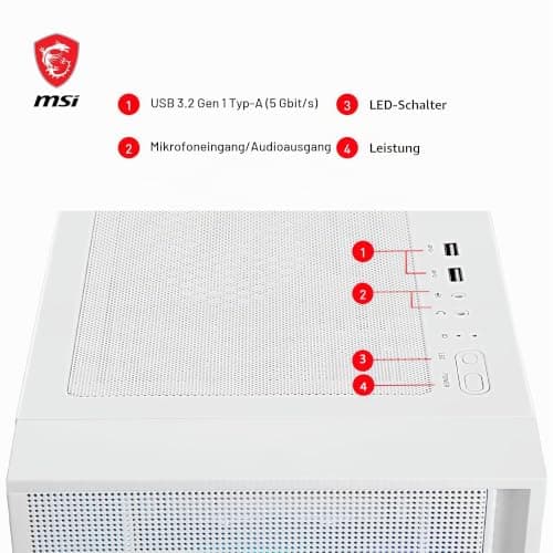 MSI MAG Forge 320R Airflow White Mid-Tower PC-Gehäuse - ATX-Kapazität, RTX 40 GPU-Unterstützung, ARGB-Lüfter, magnetische Staubfilter, gehärtetes Glas, 1-6 ARGB-Hub, USB 3.2 Generation 1 Typ-A Bild 8
