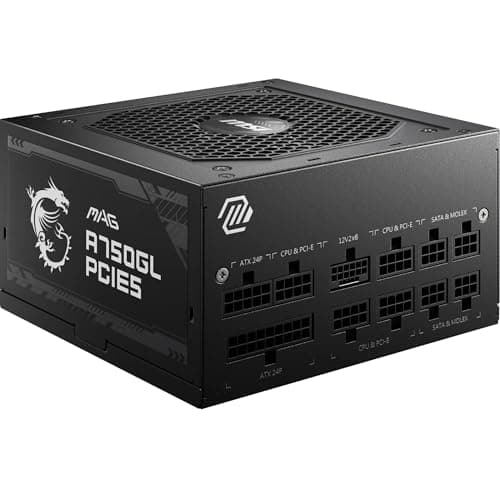 MSI MAG A750GL PCIE5 Netzteil, 750 W, 80 Plus Gold, vollmodular, ATX 3.0, PCIe 5.0 GPU-Unterstützung, Schwarze Flachkabel, 7 Jahre Garantie